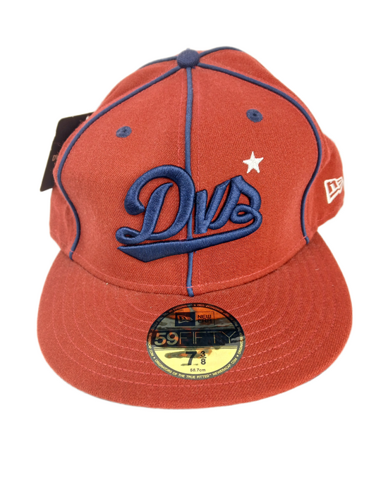 DVS X New Era 59Fifty Navy Blue Red Pinstriped Size 7 3/8 58.7cm Vintage Fitted Hat