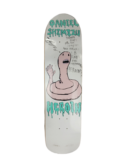 Heroin Daniel Shimizu Autographed Worm With Hand White Pink Turquoise Size 8.25" Vintage NOS Autographed DeckDeck