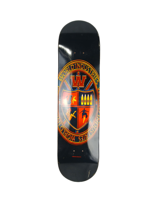 World Industries Kareem Campbell Shield Black Red Size 7.9" Vintage NOS Deck Scuffed Graphic