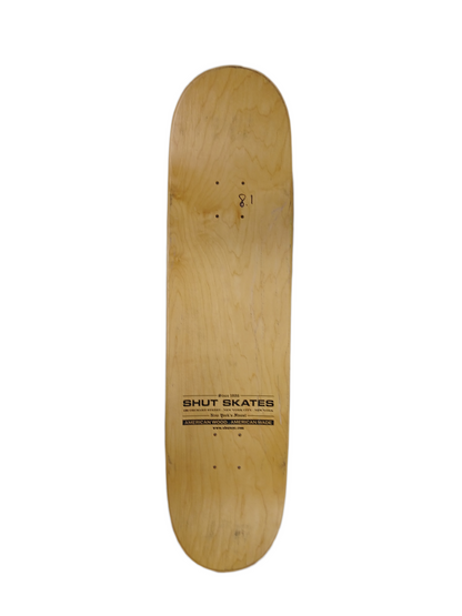 Shut Skates American Made Graphic 2006 Woodgrain White Black Size 8.1" Vintage NOS Deck