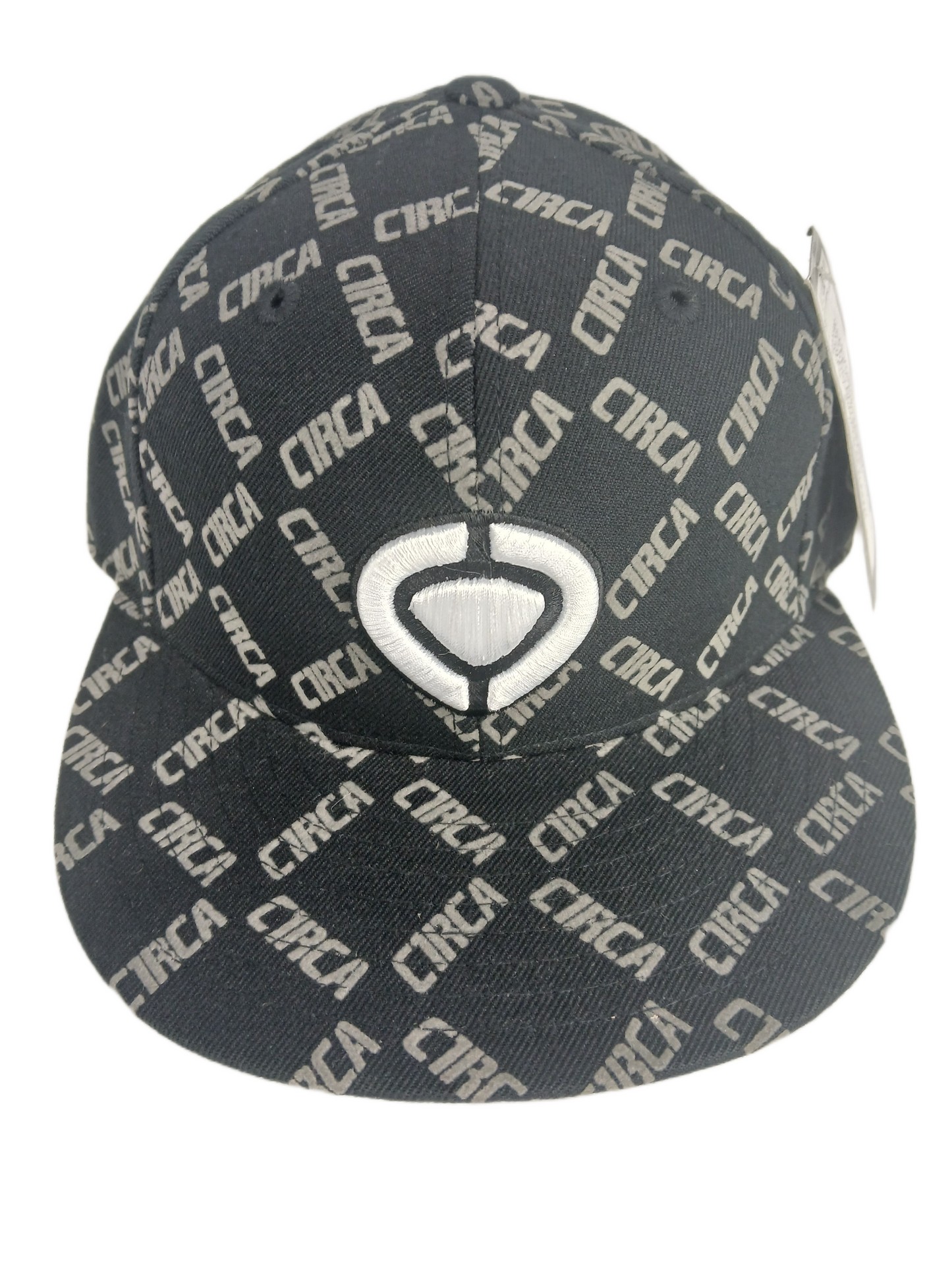 Circa Authentic C1rca Logos All Over Grey Large White Circa Logo Front Patch Size 7 Vintage Fitted Unreleased Sample Hat 2008