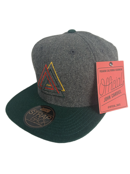 Official Premium John Cardiel All Hail Triangles Rasta Grey Green Wool Size One Size Fits All Vintage Leather Strapback Hat