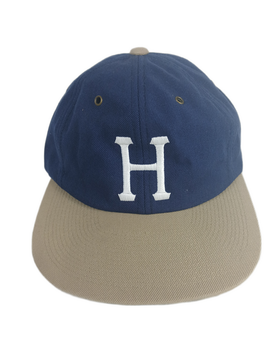 HUF Classic White H Navy Tan Bill One Size Fits All Vintage Leather Strapback Hat