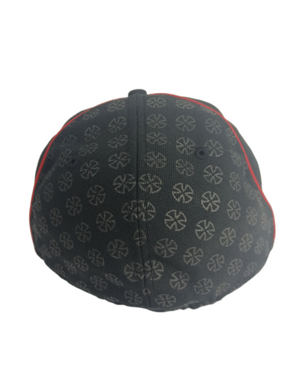 Independent X New Era 59Fifty Iron Crosses Front Print Laurel Leaf Cross Side Print Red Stripes Size 7 1/2 59.6cm Vintage Fitted Hat