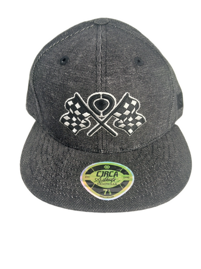 Circa C1rca Authentic Headwear Finish Line Flags Denim Grey Black White Size 7 3/8 Vintage Fitted Hat