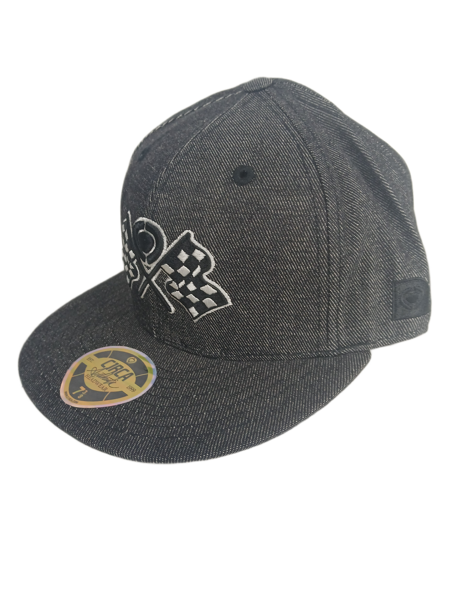 Circa C1rca Authentic Headwear Finish Line Flags Denim Grey Black White Size 7 3/8 Vintage Fitted Hat