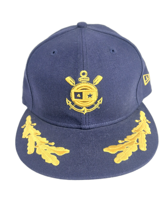 Fourstar X New Era 59Fifty 4Star Navy Gold Ship Coat Of Arms Anchor & Leaves Size 7 55.8cm Vintage Fitted Hat
