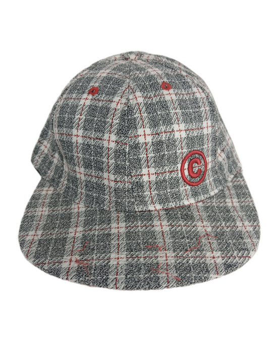 Cappeline Plaid Red White Grey C Logo Size 7 1/8 Vintage Fitted Hat