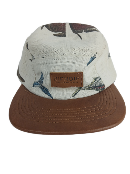 Rip N Dip American Made Goods Fish Cream Tan Brown One Size Fits All Vintage Strapback 5 Panel Hat With Leather Brim