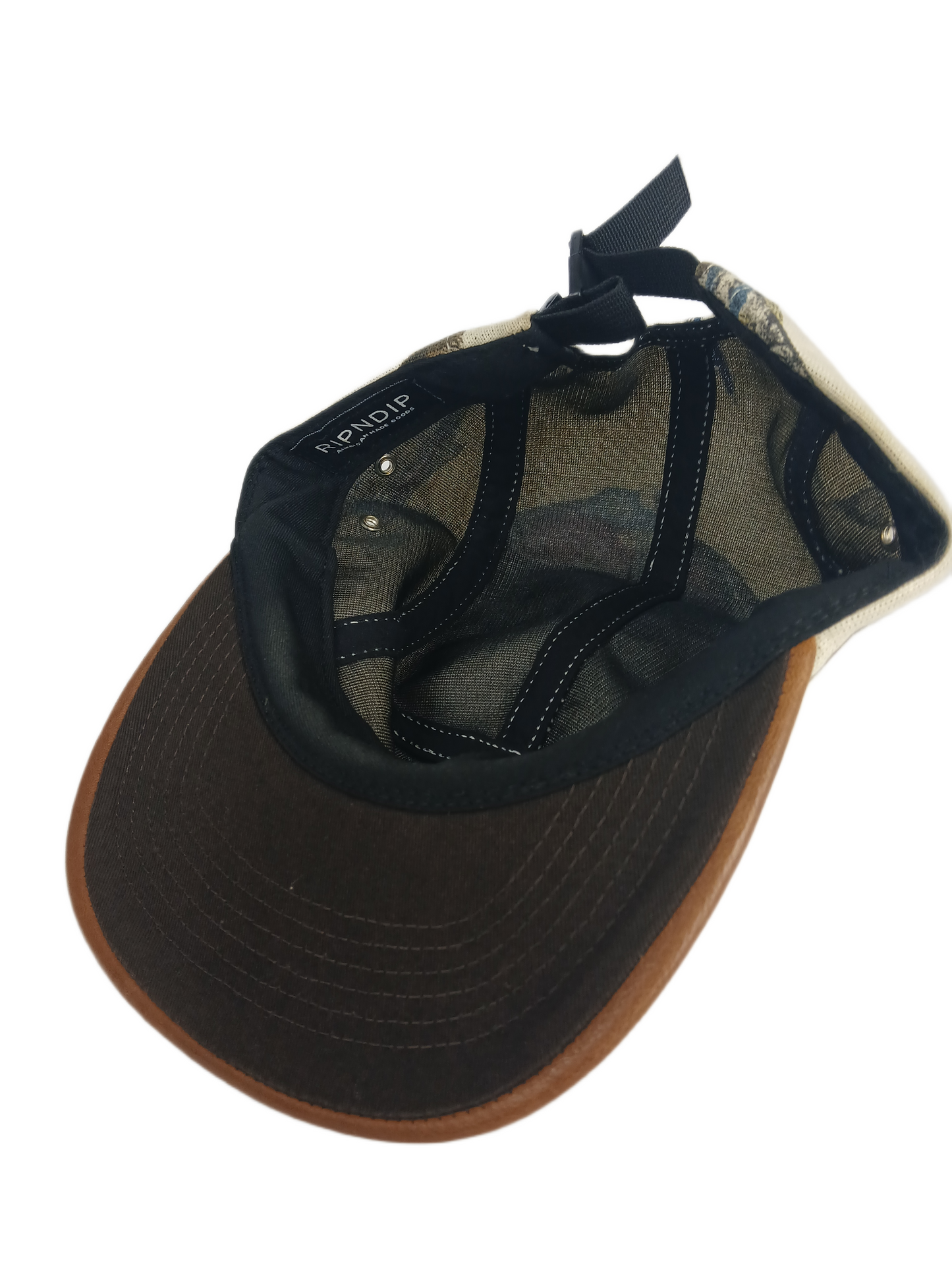 Rip N Dip American Made Goods Fish Cream Tan Brown One Size Fits All Vintage Strapback 5 Panel Hat With Leather Brim