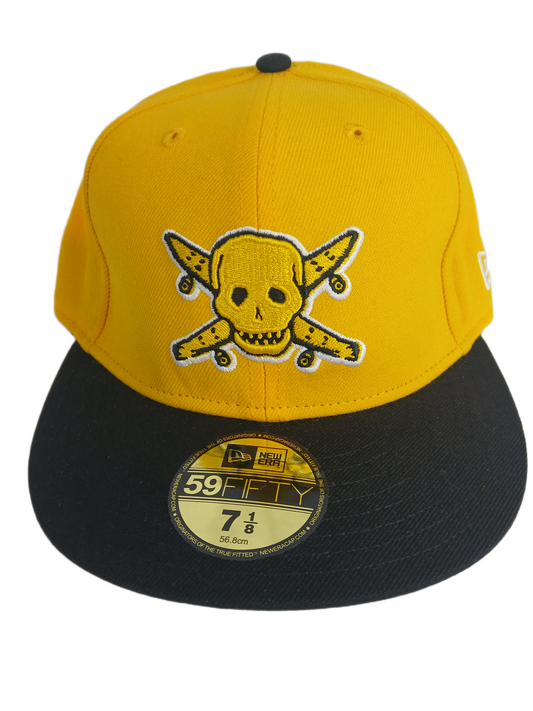 Fourstar X New Era 59Fifty Black Yellow Gold Pirate Silver Size 7 1/8 56.8cm Vintage Fitted Hat