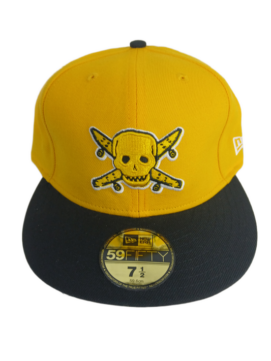 Fourstar X New Era 59Fifty Black Yellow Gold Pirate Silver Size 7 1/2 Vintage Fitted Hat