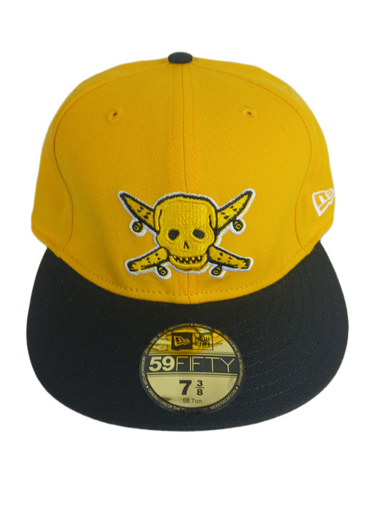 Fourstar X New Era 59Fifty Black Yellow Gold Pirate Silver Size 7 3/8 58.7cm Vintage Fitted Hat