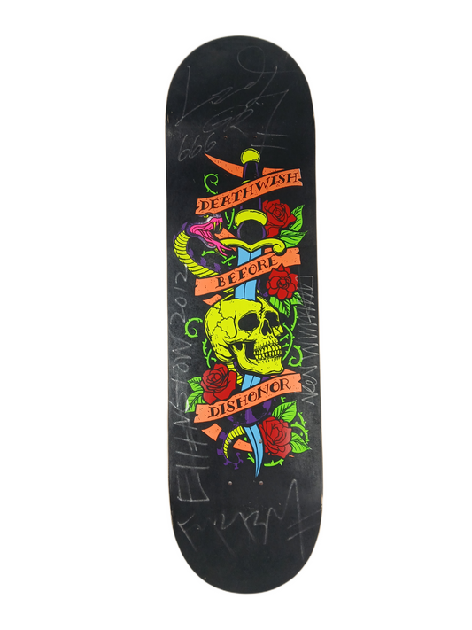 Deathwish Deathwish Team Autographs Death Before Dishonor 2011 Felt Blacklight Black Green Orange Size 7.75" Vintage NOS Autographed Deck