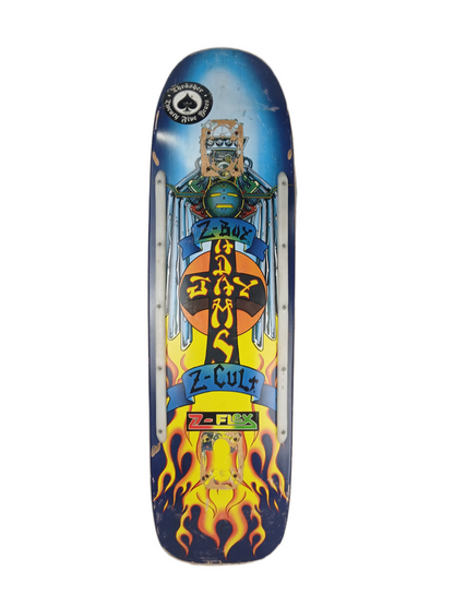 Z-Cult Jay Adams Pool Model Chopper Original Blue Multi Gripped & Skated By Jay Adams W Rails Attached Vintage NOS Rider Deck With Jay Adams Stickers Z-Flex & Thrasher 25 Years Sticker