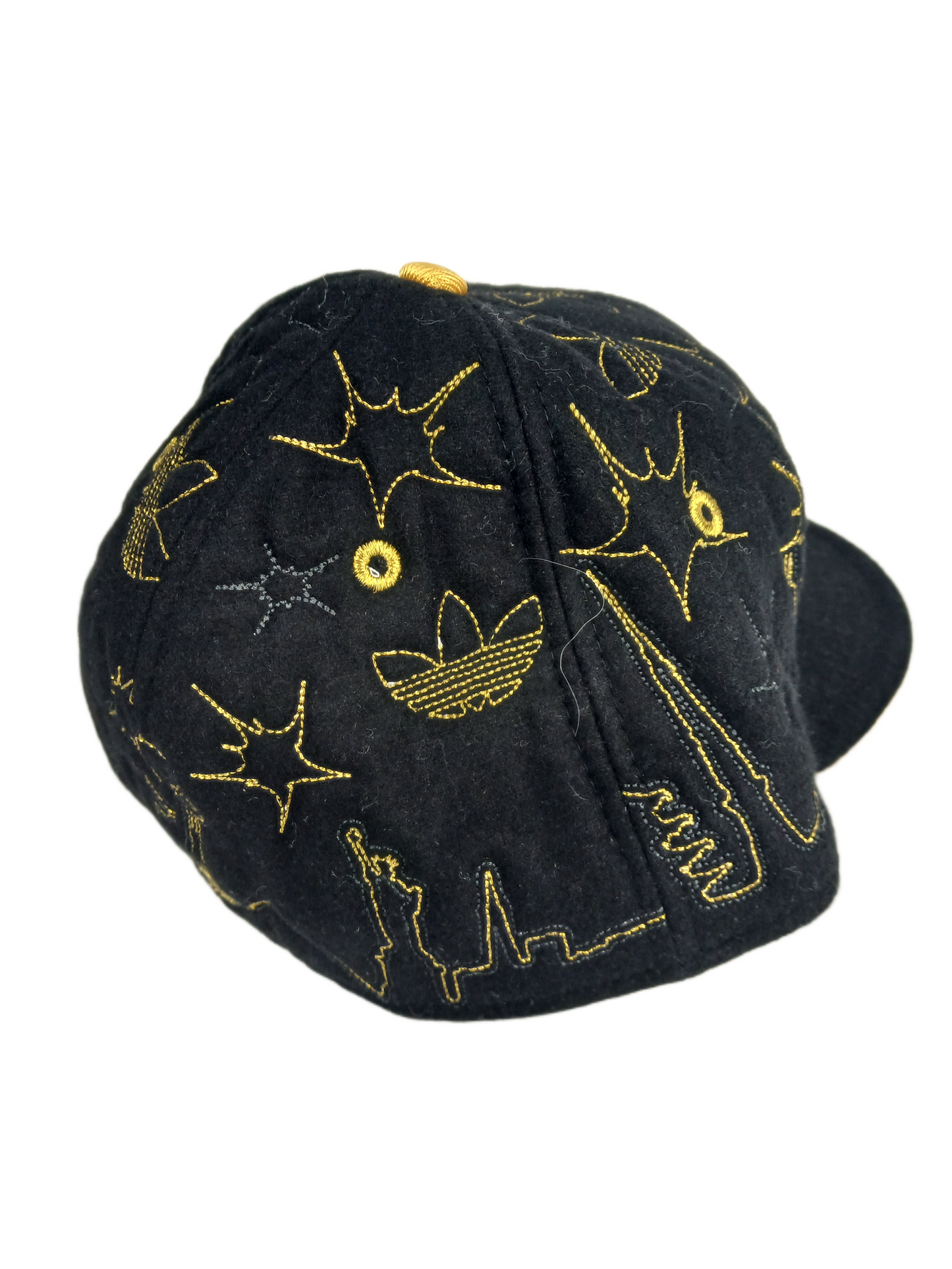 Adidas Hollywood Skyline Felt Black Gold All Over Print Size 7 3/8 Vintage Fitted Hat