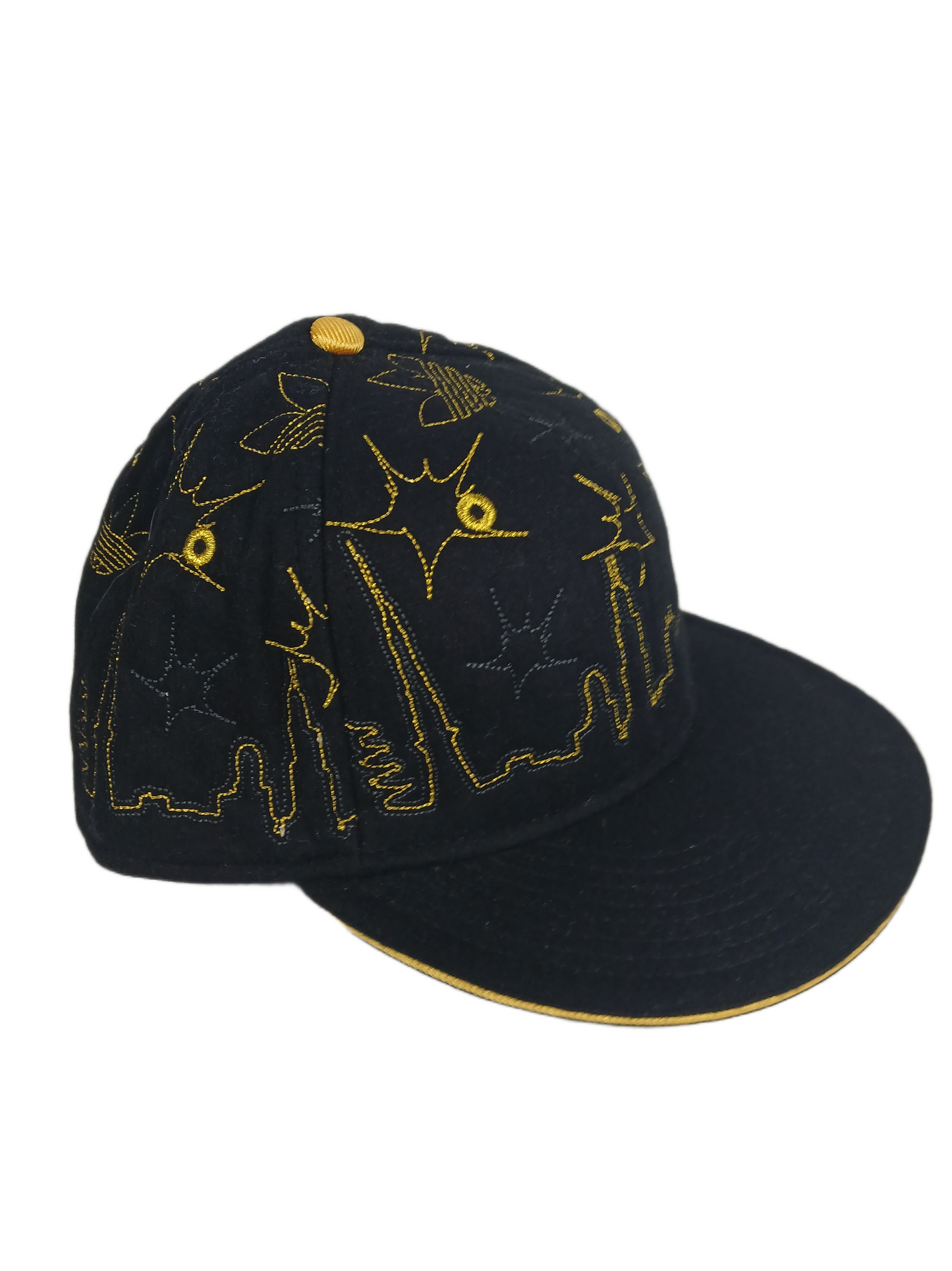 Adidas Hollywood Skyline Felt Black Gold All Over Print Size 7 3/8 Vintage Fitted Hat