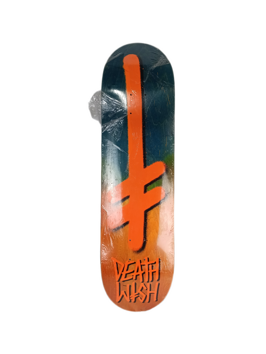 Deathwish Orange Blue Woodgrain Fade Cross Size 8.400" Vintage NOS Deck Ripped Plastic
