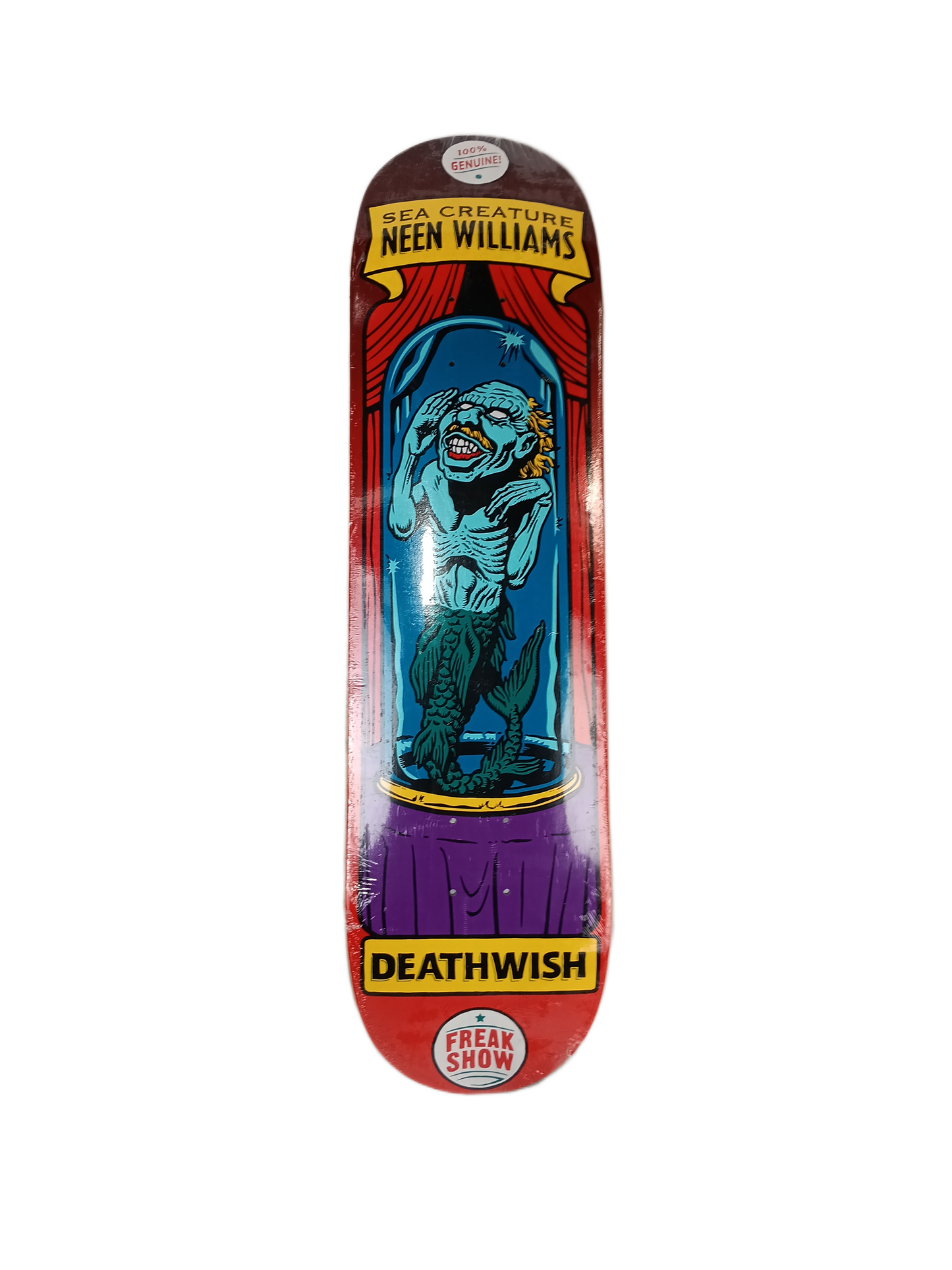 Deathwish Neen Williams Freak Show Series Sea Creature Red Blue Multi Size 8.25" Vintage NOS Deck