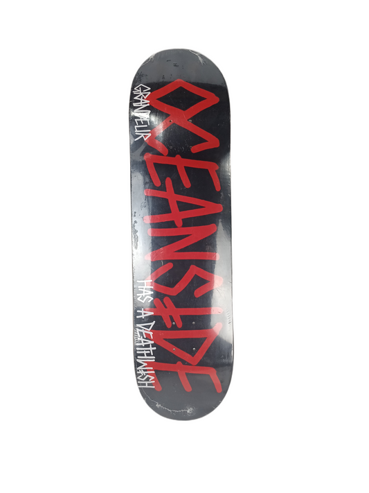 Deathwish X Grandeur Oceanside Has A Deathwish Black White Red Size 8.375" Vintage NOS Deck