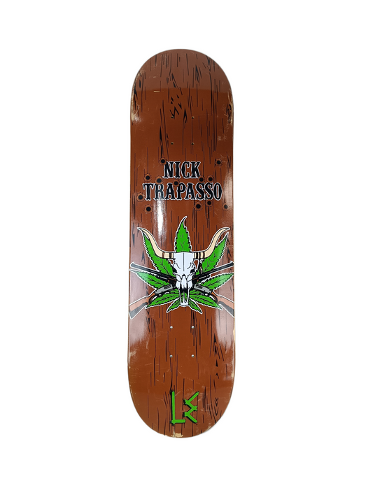 Life Extention Nick Trapasso Shoot Out Brown/Green Size 8.25" Vintage NOS Deck Scuffed Graphic