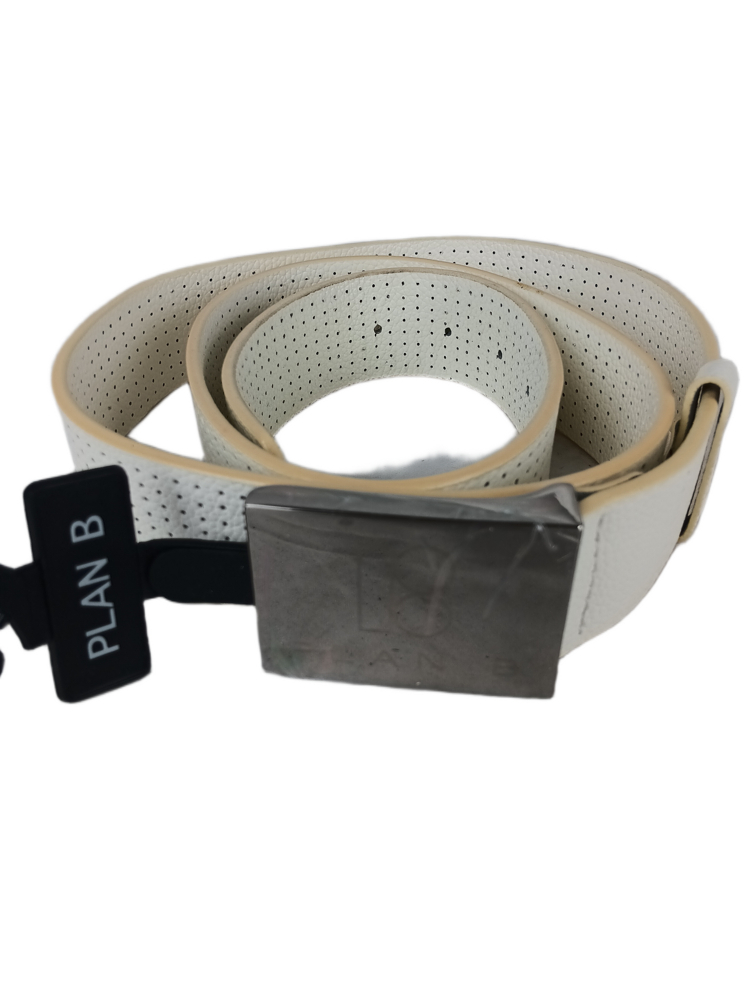 Plan B Cream Leather Silver Size L - XL Vintage Belt