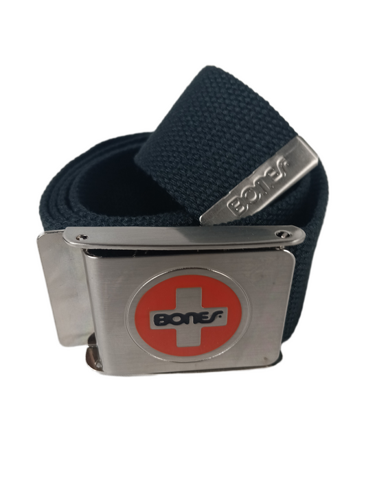 Bones Swiss Black Silver Red White Silver Buckle One Size Fits All Vintage Belt
