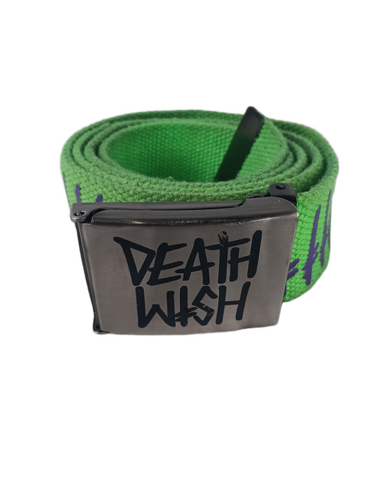 Deathwish Green Purple Crosses All Over Print Silver Buckle One Size Fits All Vintage Belt