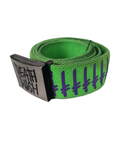 Deathwish Green Purple Crosses All Over Print Silver Buckle One Size Fits All Vintage Belt
