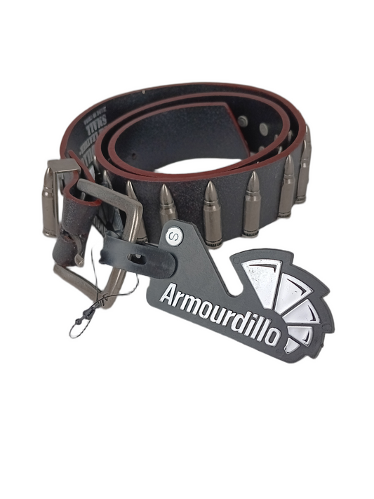 Armourdillo Bullets Black Silver Size S Genuine Leather Belt