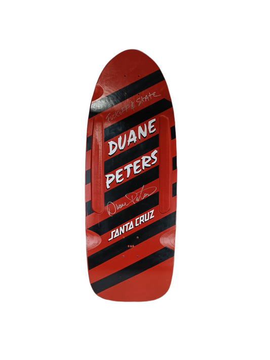 Santa Cruz Duane Peters Autographed Stripes Black White Red Size 10.5" Vintage NOS Autographed Deck
