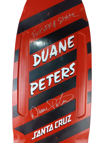 Santa Cruz Duane Peters Autographed Stripes Black White Red Size 10.5" Vintage NOS Autographed Deck