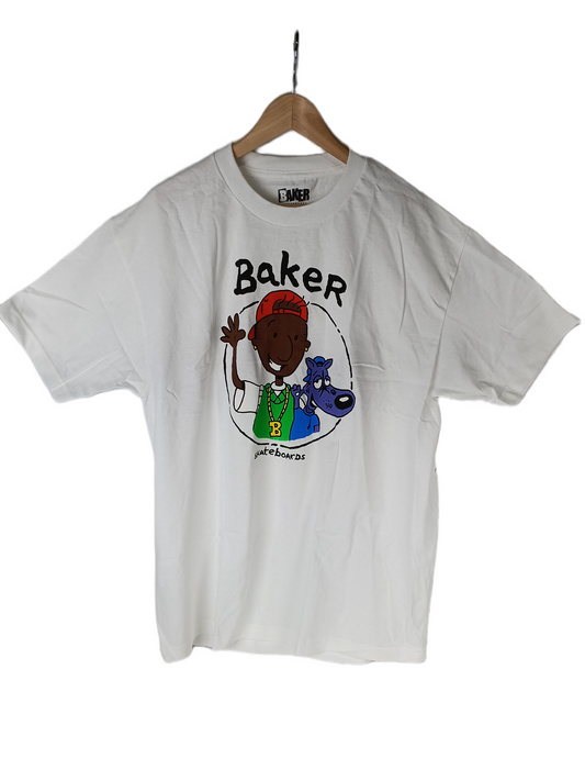 Baker B Chain Waves White Multi Mens Size L S/s Vintage Shirt