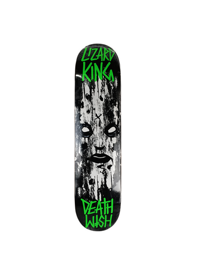 Deathwish Lizard King Sketchy Face Black White Green Purple Top Size 7.4" Vintage NOS Deck