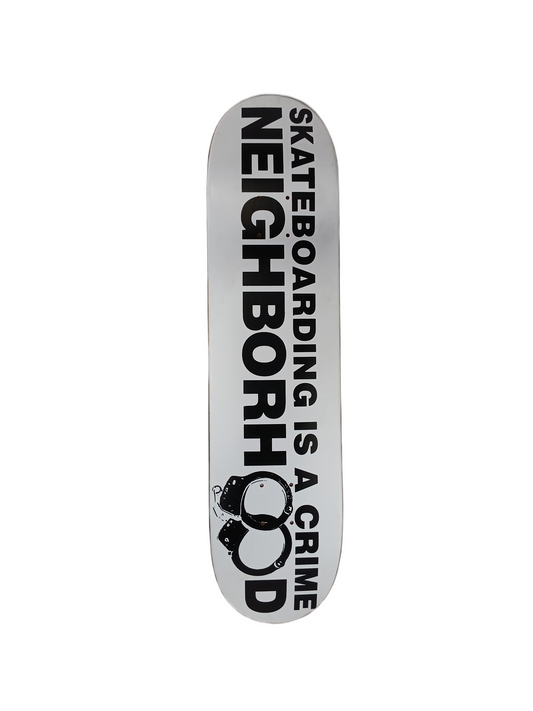 Neighborhood Skateboarding Is A Crime Handcuffs Black White Size 7.625" Vintage NOS Deck