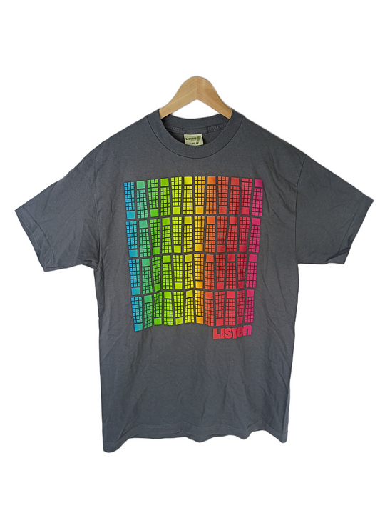 Listen Skateboards Listen Blocks Triple Print Heather Grey Tye Dye Fade Mens Size L S/s Vintage Shirt