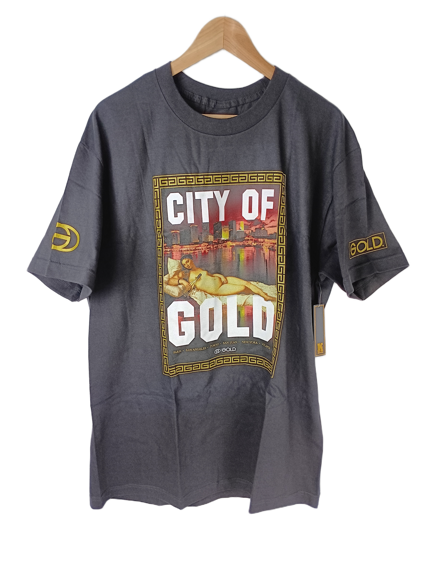 Gold City Of Gold Painting Black Gold Multi Mens Size L S/s Vintage Shirt