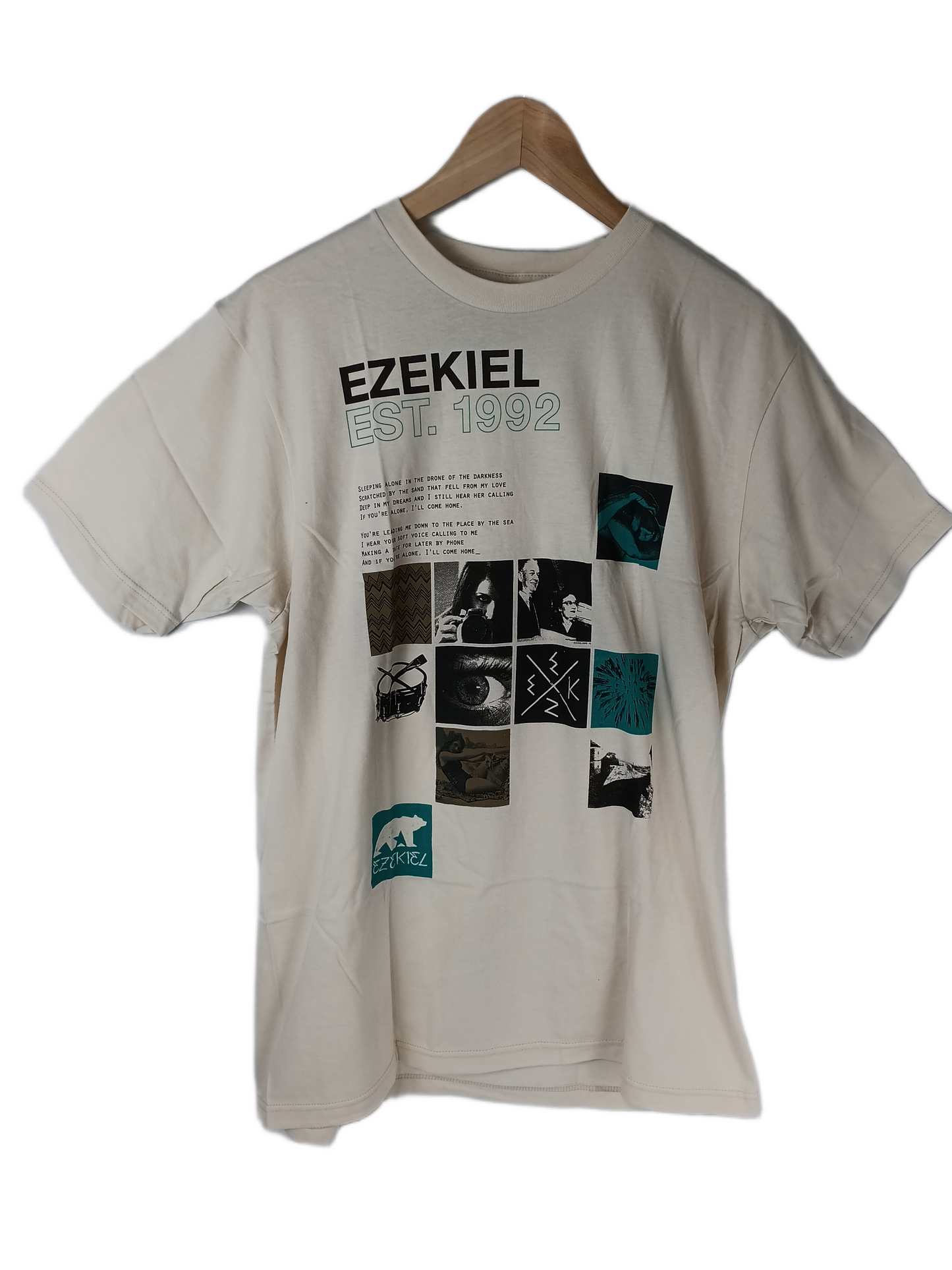 Ezekiel Lay It Out Slim Cream Turquoise Black Mens Size Large S/s Vintage Slim Fit T-Shirt
