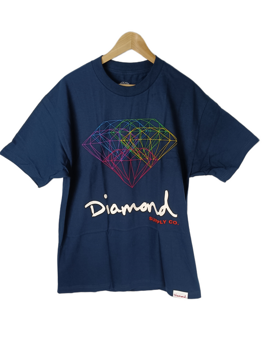 Diamond All For 1 Navy Multi Mens Size L S/s Vintage Shirt