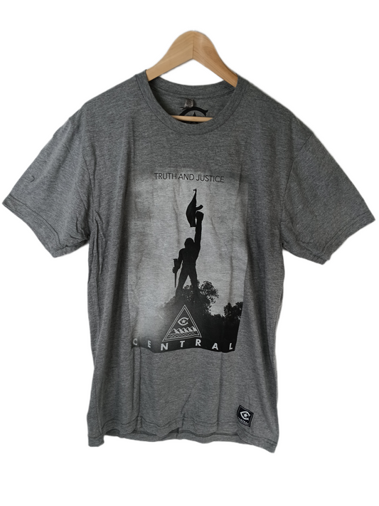 Central Truth And Justice Machine Gun Heather Grey Black Mens Size L S/s Vintage Shirt