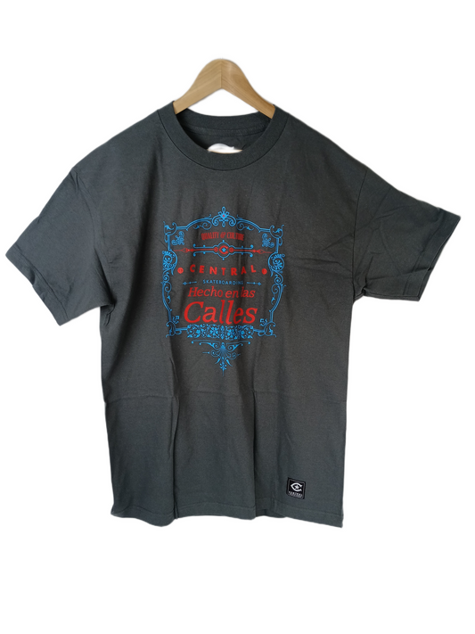 Central Hecho En Las Calles Grey Red Blue Mens Size L S/s Vintage Shirt