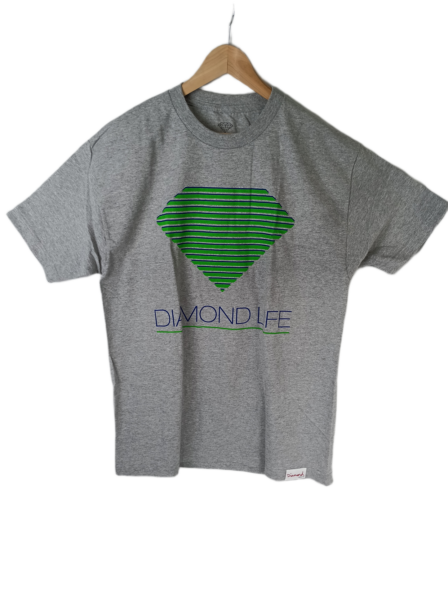 Diamond Retro Heather Grey Green Blue Mens Size L S/s Vintage Shirt