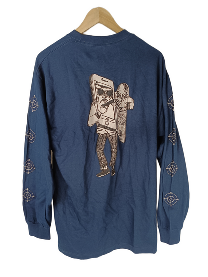 Shake Junt Kevin Spanky Long Phone Hostage Navy White Mens Size L L/s Vintage Shirt