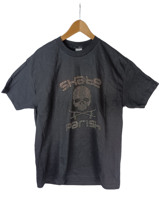 Skate Parish Skull And Crossboards Silver Beaded Print Mens Size Large S/s Shirt