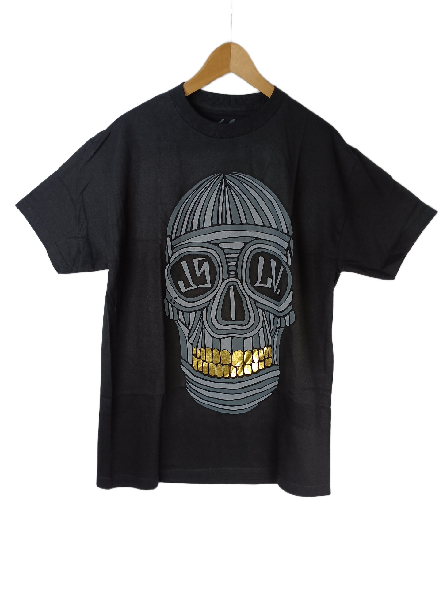 JSLV Skull Gold Teeth Black Grey Mens Size L S/s Vintage Shirt