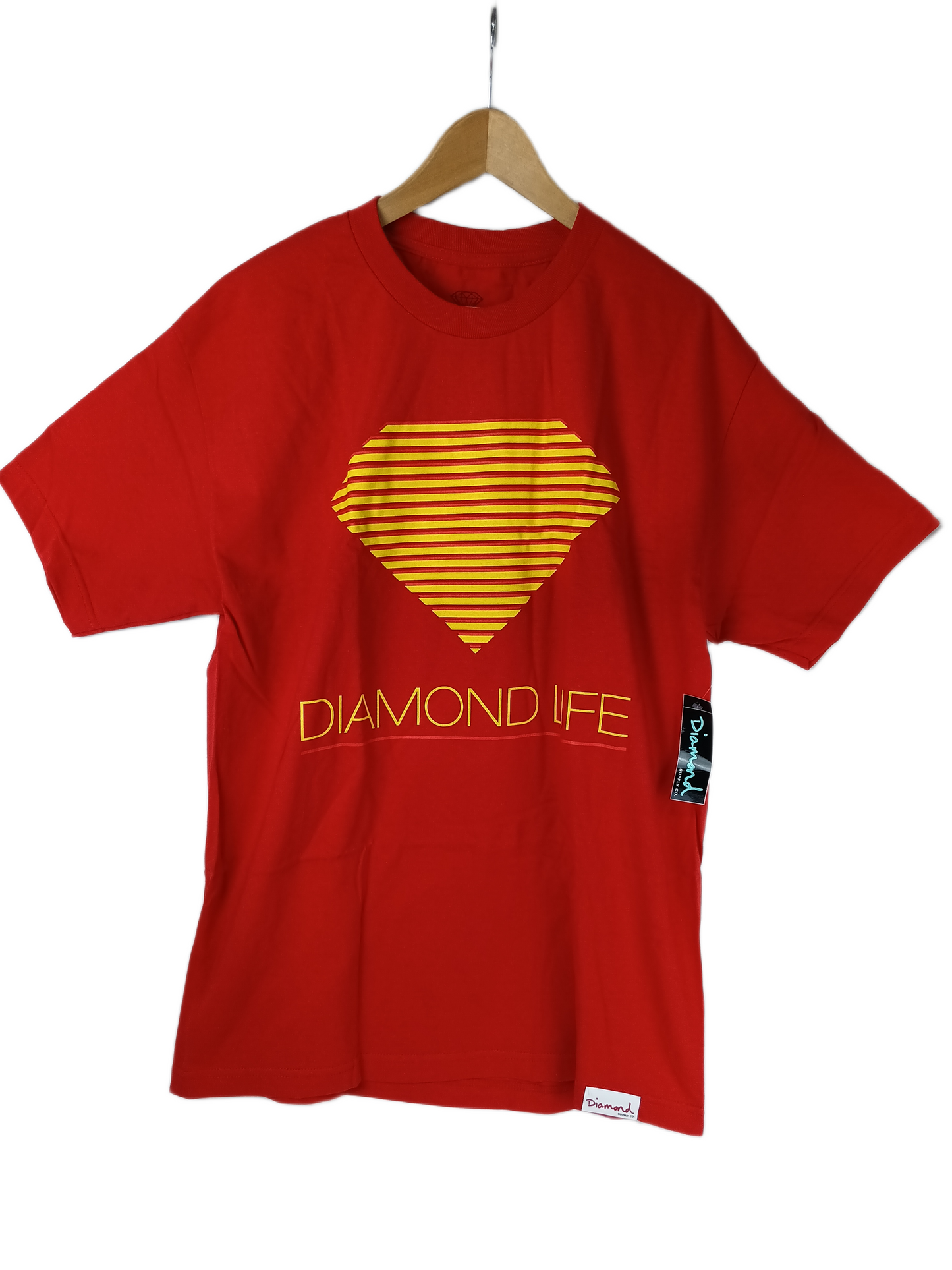 Diamond Retro Red Yellow Mens Size L S/s Vintage Shirt