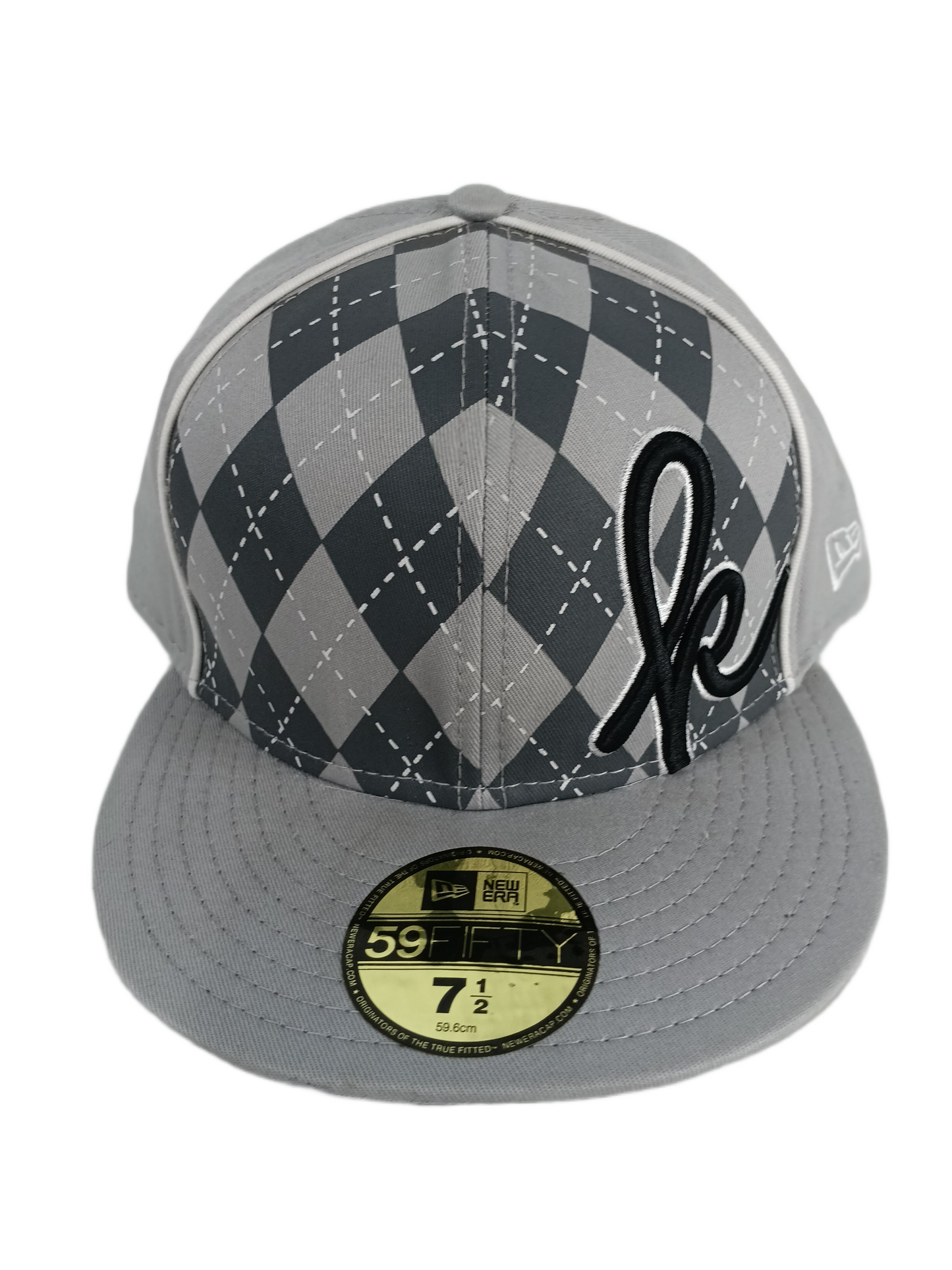 Krux X New Era 59Fifty Silver Grey Black K Pinstriped Design Size 7 1/2 59.6cm Vintage Fitted Hat