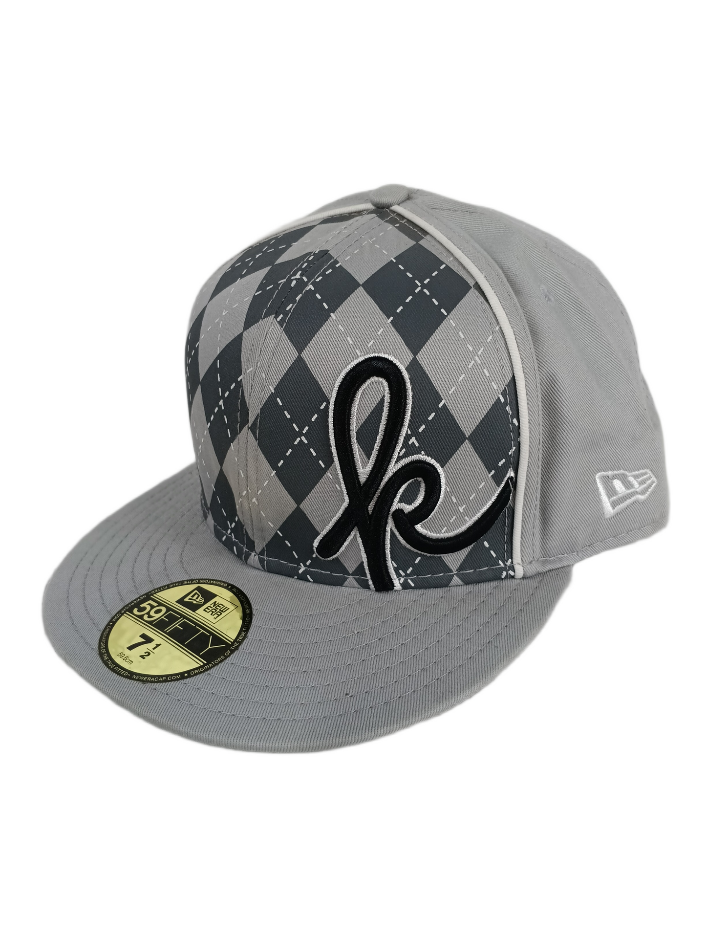 Krux X New Era 59Fifty Silver Grey Black K Pinstriped Design Size 7 1/2 59.6cm Vintage Fitted Hat
