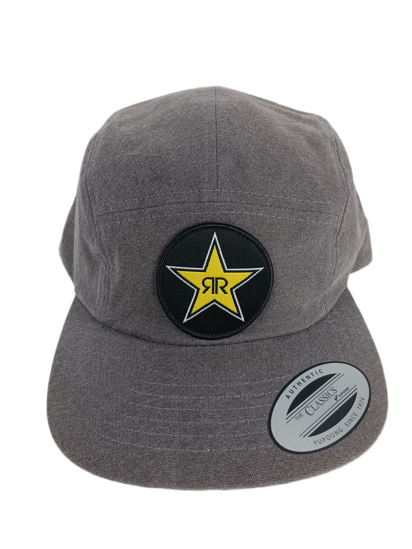 Rockstar Rockstar RR Logo Star Heather Grey Black Yellow One Size Fits All Vintage 5 Panel Strapback Hat