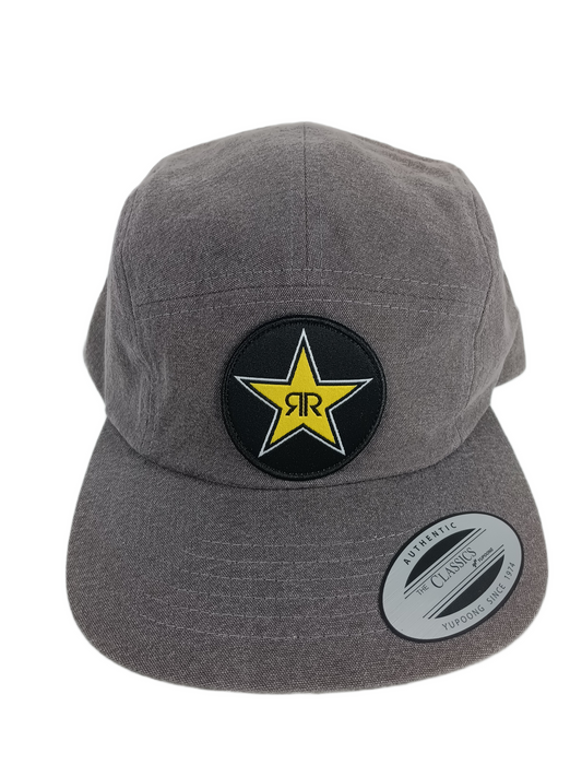 Rockstar Rockstar RR Logo Star Heather Grey Black Yellow One Size Fits All Vintage 5 Panel Strapback Hat